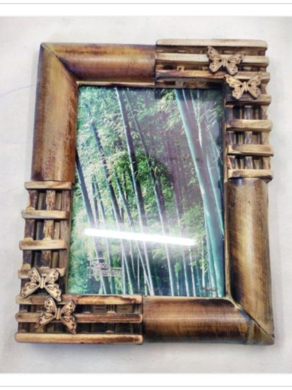 Vintage Rustic Bamboo Wood Butterfly 5x7 Photo Picture Frame Standing Tabletop